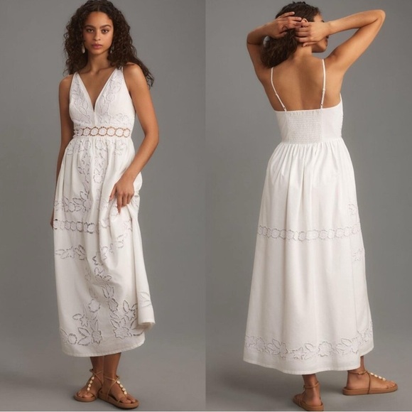 Anthropologie Vineet Bahl Sleeveless V-Neck Floral Cutwork Midi Dress Size XS - Picture 1 of 11